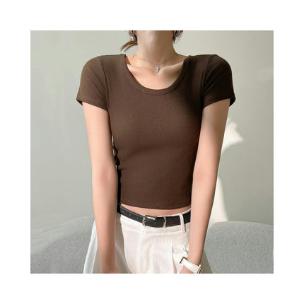 Womens Fashion Summer Short Sleeve Crop Tops Casual Basic Crewneck Slim Fit T Shirts