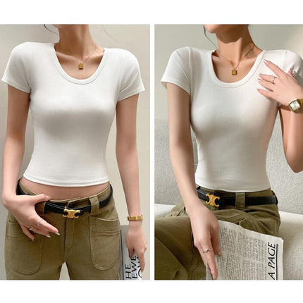 Womens Fashion Summer Short Sleeve Crop Tops Casual Basic Crewneck Slim Fit T Shirts