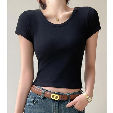 Womens Fashion Summer Short Sleeve Crop Tops Casual Basic Crewneck Slim Fit T Shirts