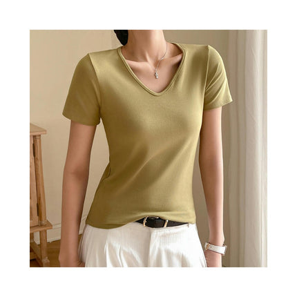 Women Slim Fit Basic Tees Casual Short Sleeve V Neck Summer T Shirts Tops