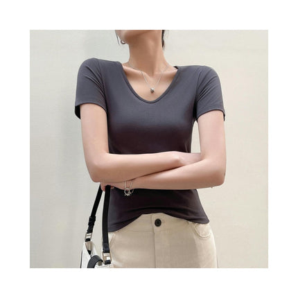 Women Slim Fit Basic Tees Casual Short Sleeve V Neck Summer T Shirts Tops