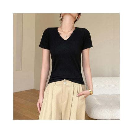 Women Slim Fit Basic Tees Casual Short Sleeve V Neck Summer T Shirts Tops