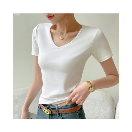 Women Slim Fit Basic Tees Casual Short Sleeve V Neck Summer T Shirts Tops