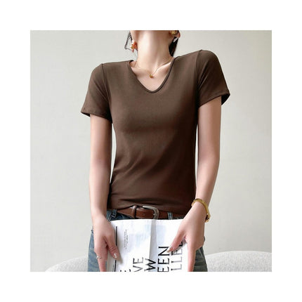 Women Slim Fit Basic Tees Casual Short Sleeve V Neck Summer T Shirts Tops