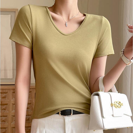 Women Slim Fit Basic Tees Casual Short Sleeve V Neck Summer T Shirts Tops