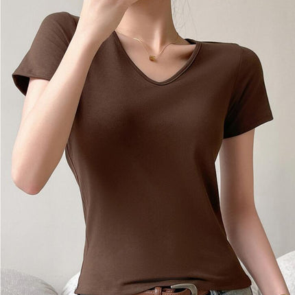 Women Slim Fit Basic Tees Casual Short Sleeve V Neck Summer T Shirts Tops