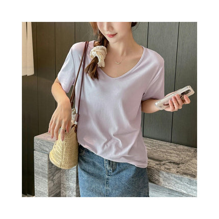 Women's Loose Tops V-Neck Short Sleeve Tees Casual Summer Tshirts