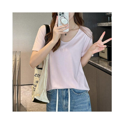 Women's Loose Tops V-Neck Short Sleeve Tees Casual Summer Tshirts