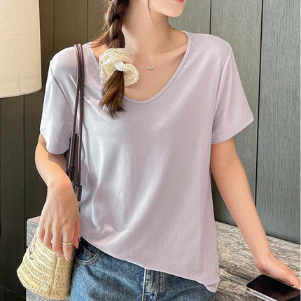 Women's Loose Tops V-Neck Short Sleeve Tees Casual Summer Tshirts