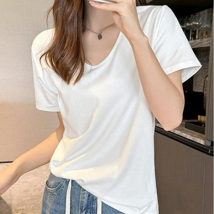 Women's Loose Tops V-Neck Short Sleeve Tees Casual Summer Tshirts