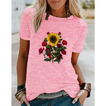 Graphic Print T Shirt Women Crewneck Summer Short Sleeve Shirts Top