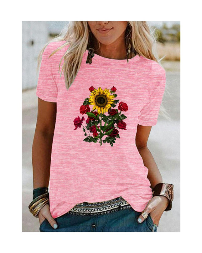 Graphic Print T Shirt Women Crewneck Summer Short Sleeve Shirts Top