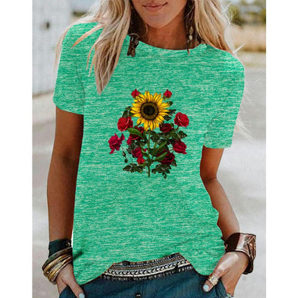 Graphic Print T Shirt Women Crewneck Summer Short Sleeve Shirts Top