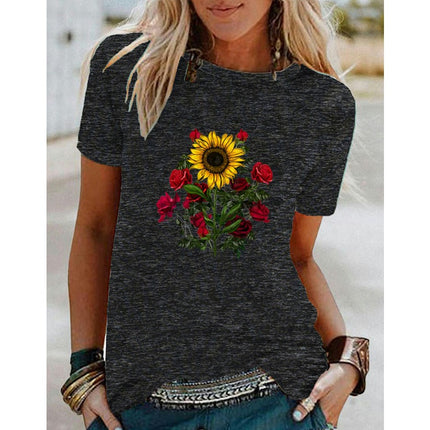 Graphic Print T Shirt Women Crewneck Summer Short Sleeve Shirts Top