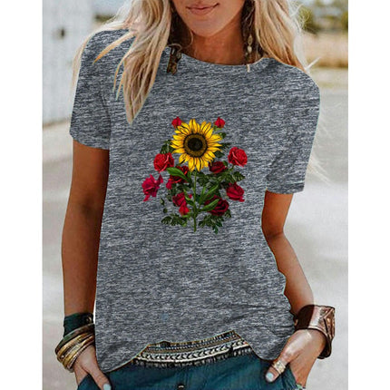 Graphic Print T Shirt Women Crewneck Summer Short Sleeve Shirts Top