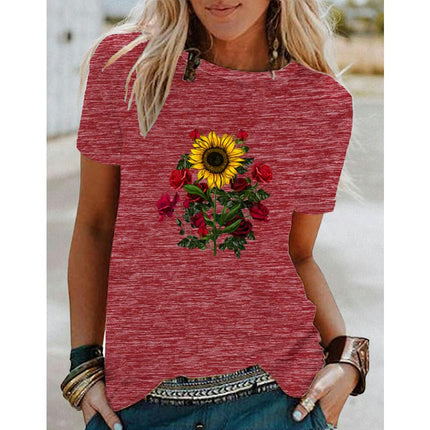 Graphic Print T Shirt Women Crewneck Summer Short Sleeve Shirts Top