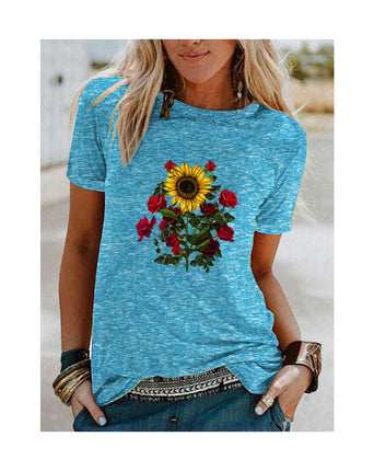 Graphic Print T Shirt Women Crewneck Summer Short Sleeve Shirts Top