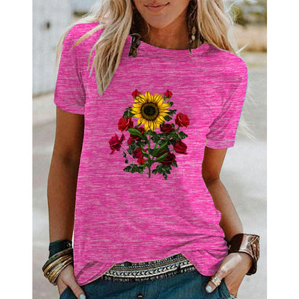 Graphic Print T Shirt Women Crewneck Summer Short Sleeve Shirts Top