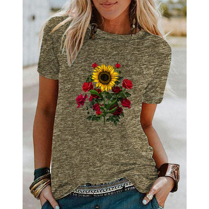 Graphic Print T Shirt Women Crewneck Summer Short Sleeve Shirts Top