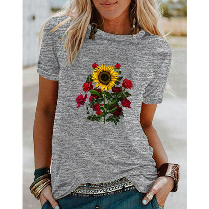 Graphic Print T Shirt Women Crewneck Summer Short Sleeve Shirts Top