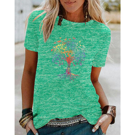 Womens Summer Funny Print Tops Short Sleeve Round Neck T-Shirts