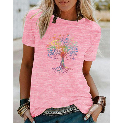 Womens Summer Funny Print Tops Short Sleeve Round Neck T-Shirts