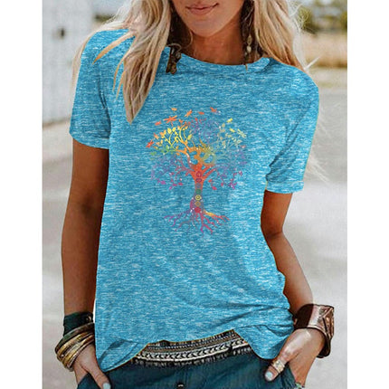 Womens Summer Funny Print Tops Short Sleeve Round Neck T-Shirts