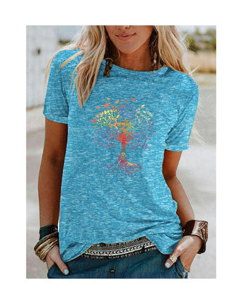 Womens Summer Funny Print Tops Short Sleeve Round Neck T-Shirts