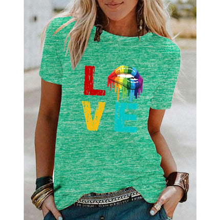 Womens Short Sleeve Graphic Tops Round Neck Tees Summer Cute T Shirts