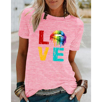 Womens Short Sleeve Graphic Tops Round Neck Tees Summer Cute T Shirts