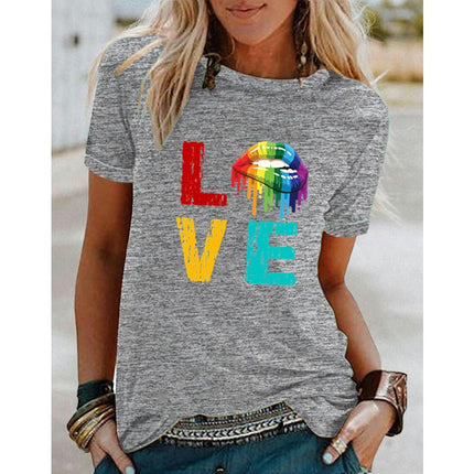 Womens Short Sleeve Graphic Tops Round Neck Tees Summer Cute T Shirts