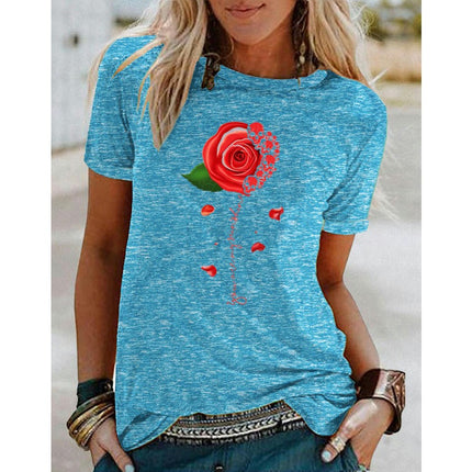 Womens Casual Tshirt Floral Graphic Tees Crew Neck Summer Short Sleeve Tops