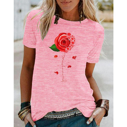 Womens Casual Tshirt Floral Graphic Tees Crew Neck Summer Short Sleeve Tops