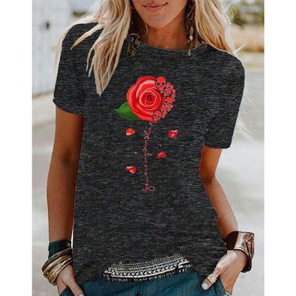 Womens Casual Tshirt Floral Graphic Tees Crew Neck Summer Short Sleeve Tops