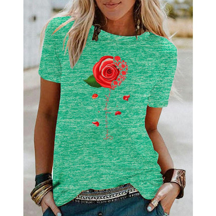 Womens Casual Tshirt Floral Graphic Tees Crew Neck Summer Short Sleeve Tops