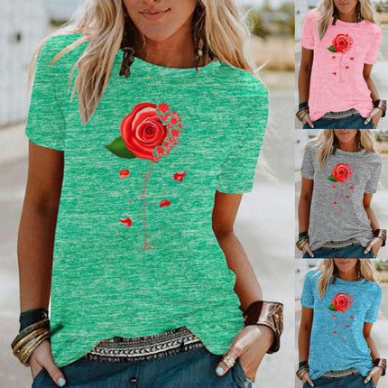 Womens Casual Tshirt Floral Graphic Tees Crew Neck Summer Short Sleeve Tops