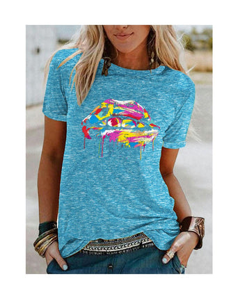 Women's Funny Print T Shirts Graphic Tees Short Sleeve Round Neck Summer Tops