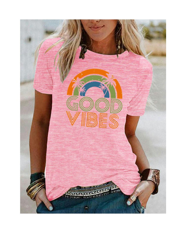 Womens Summer Round Neck Shirt Funny Letter Printed Graphic Short Sleeve Tee Tops