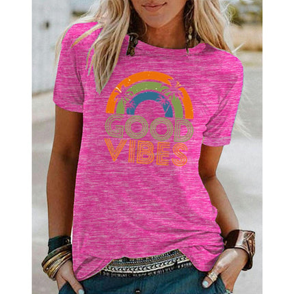 Womens Summer Round Neck Shirt Funny Letter Printed Graphic Short Sleeve Tee Tops