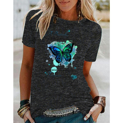 Women Crewneck Funny Print Short Sleeve T-Shirts Summer Graphic Tops