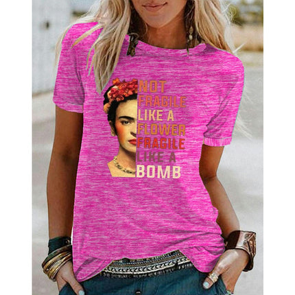 Women's Round Neck Summer Casual Tops Printed Short Sleeves Graphic T-Shirt