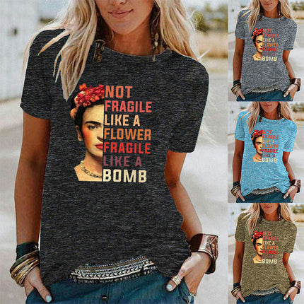 Women's Round Neck Summer Casual Tops Printed Short Sleeves Graphic T-Shirt