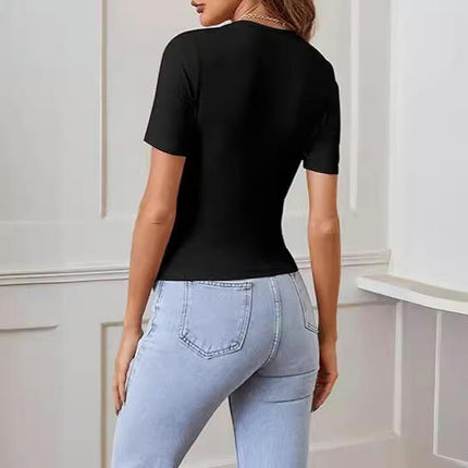 Women's Short Sleeve Crew Neck Ribbed T Shirt Summer Casual Slim Fit Basic Tops