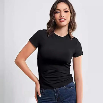 Women's Basic Slim Fit Crop Tops Tee Short Sleeve Round Neck T-Shirt