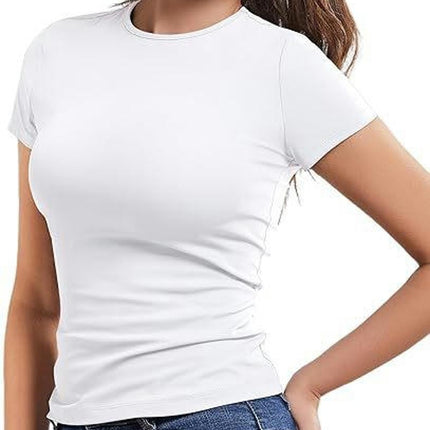 Women's Basic Slim Fit Crop Tops Tee Short Sleeve Round Neck T-Shirt