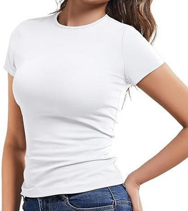 Women's Basic Slim Fit Crop Tops Tee Short Sleeve Round Neck T-Shirt