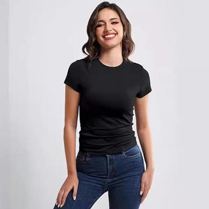 Women's Basic Slim Fit Crop Tops Tee Short Sleeve Round Neck T-Shirt