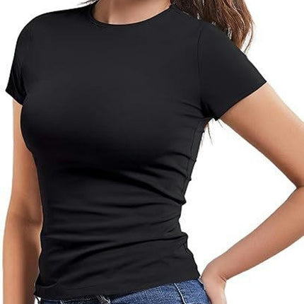 Women's Basic Slim Fit Crop Tops Tee Short Sleeve Round Neck T-Shirt