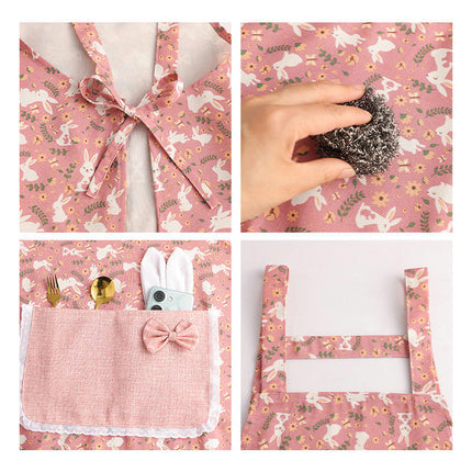 Lovely Rabbit Pattern Aprons With Large Pockets for Women Girls Cooking Kitchen Bakery Mother's Gift