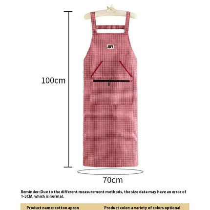 Women's Cotton Apron with Pockets - Washable Plaid Apron for Baking Cooking Gardening